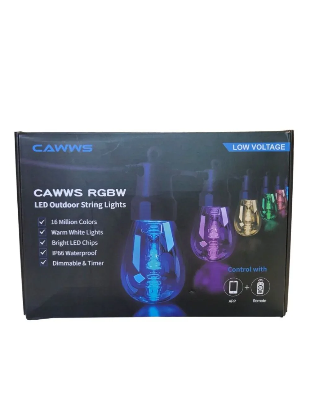 Outdoor String Lights 50FT- 20 RGBW LED Bulbs Dimmable & Waterproof App & Remote